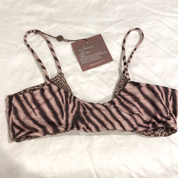 NWT Acacia women’s ‘Pawela’ zebra bikini top brown, out of stock, size L - Picture 3 of 5